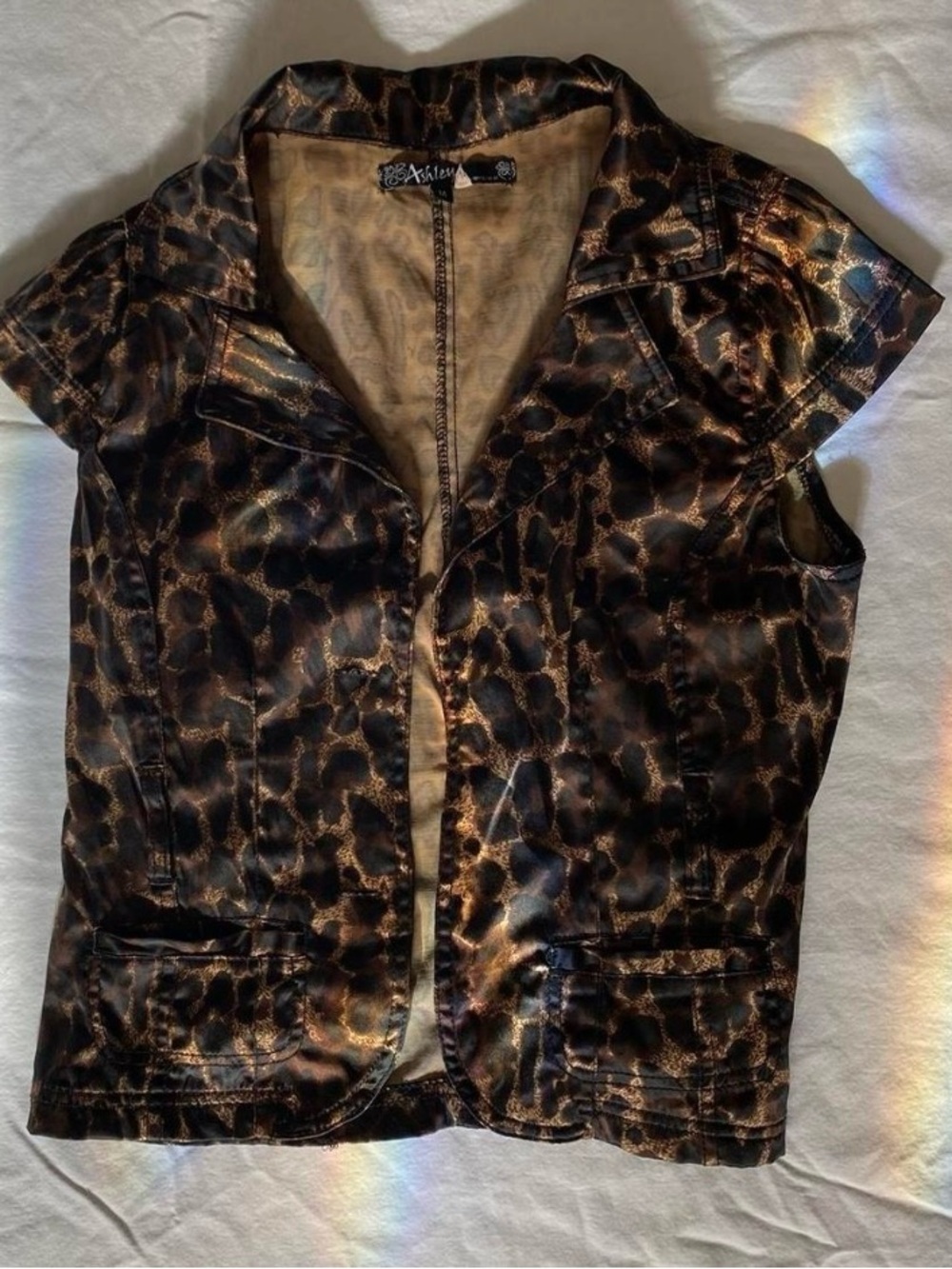 Vintage Leopard Print Satin Vest Top - M